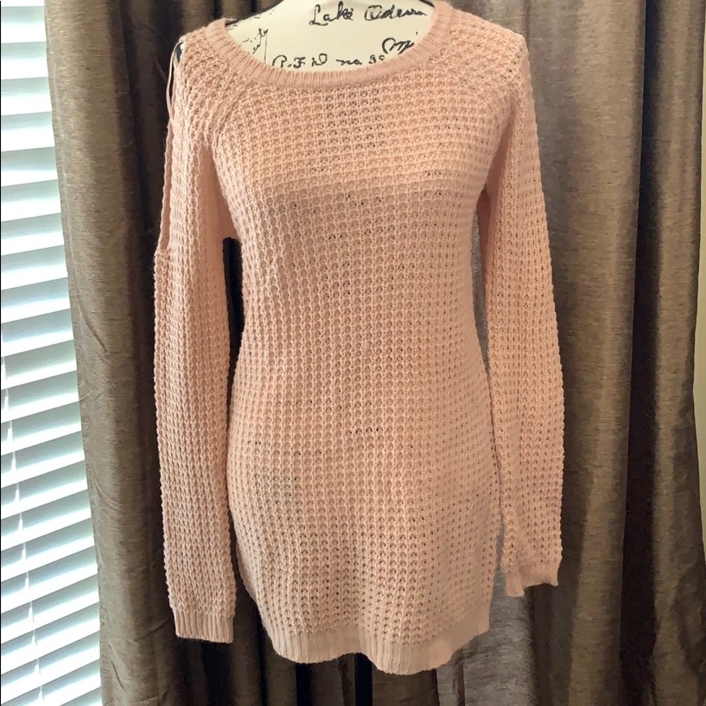 Pink tunic sweater with cold shoulder size large
